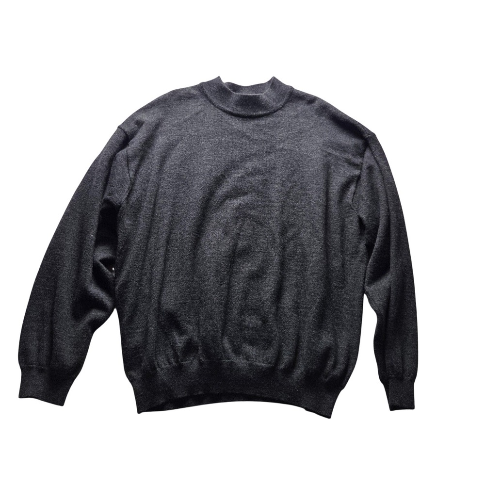 Covington Sweater Mens 2XL Gray Merino Wool Mock Neck Knit Pullover Made Italy